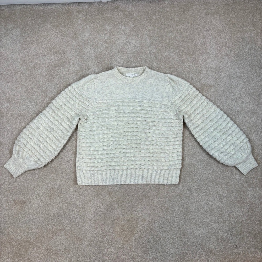 Treasure & Bond Womens Oatmeal Textured Balloon Sleeve Crewneck Sweater‎ Size M